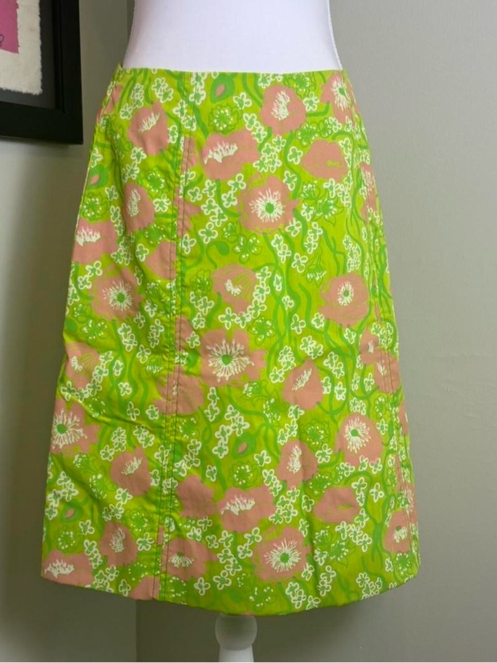 Lilly Pulitzer Lime Green and Pink Floral A-Line Skirt